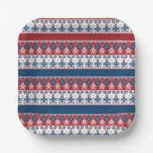 赤い青のノルウェーストライプの模様 ペーパープレート (正面)