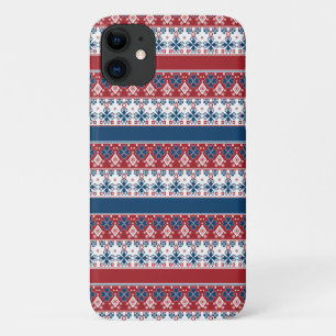赤い青のノルウェーストライプの模様 iPhone 11 ケース