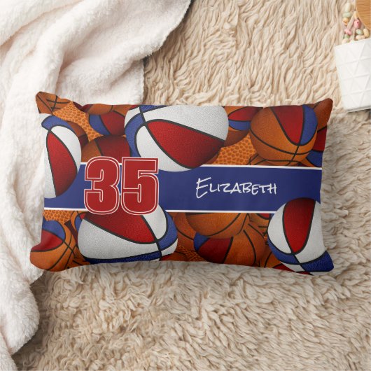 赤い青のバスケットボールの子供のスポーツルーム ランバークッション (ブランケット)