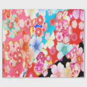 赤い青のピンクの着物日本のフローラのデコパージュ ラッピングペーパー (フラット)