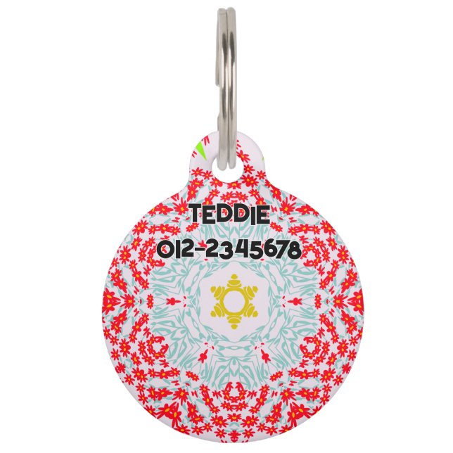 赤い青のフローラ連絡でない。 ペット　ネームタグ (正面)