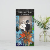 赤い青のポインセチア、キラキラ輝くクリスマススター シーズンカード (スタンド正面)