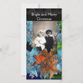 赤い青のポインセチア、キラキラ輝くクリスマススター シーズンカード (正面)