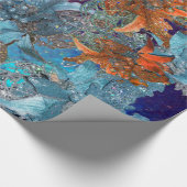 赤い青のポインセチア、キラキラ輝くクリスマススター ラッピングペーパー (角)