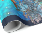 赤い青のポインセチア、キラキラ輝くクリスマススター ラッピングペーパー (ロールコーナー)