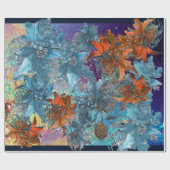 赤い青のポインセチア、キラキラ輝くクリスマススター ラッピングペーパー (フラット)