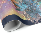 赤い青のポインセチア、キラキラ輝くクリスマススター ラッピングペーパー (ロールコーナー)