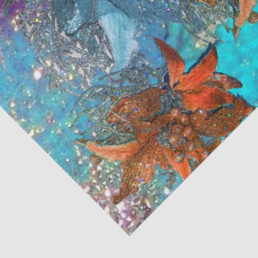 赤い青のポインセチア、キラキラ輝くクリスマススター 薄葉紙 (詳細)