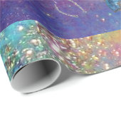 赤い青のポインセチア、蝶の金ゴールドきらめき ラッピングペーパー (ロールコーナー)