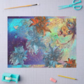 赤い青のポインセチア、蝶の金ゴールドきらめき 薄葉紙 (クラフト)