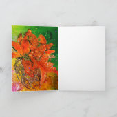 赤い青のポインセティアス、クリスマスが金ゴールドのキラキラ輝く シーズンカード (内部)