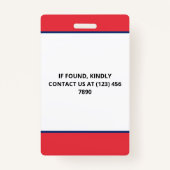 赤い青の写真とロゴプレスID バッジ (裏面)