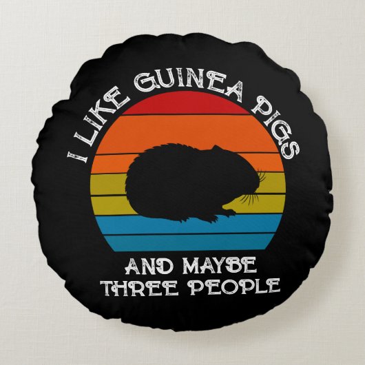 赤い青の夕日にギニア豚のテキストを追加 ラウンドクッション (正面)