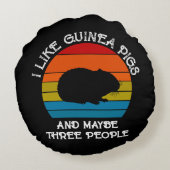 赤い青の夕日にギニア豚のテキストを追加 ラウンドクッション (裏面)