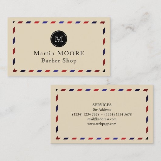 赤い青の対角線のストライプ枠 名刺 (正面/裏面)