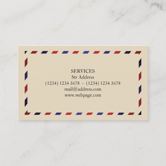 赤い青の対角線のストライプ枠 名刺 (裏面)