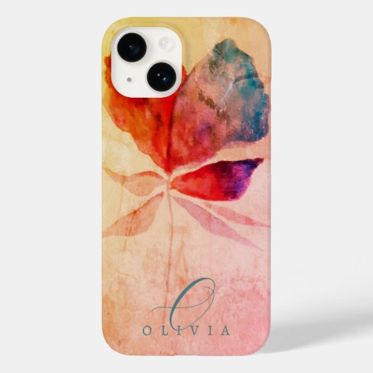 赤い青の曲線フローラの署名モノグラムの Case-Mate iPhoneケース (裏面)