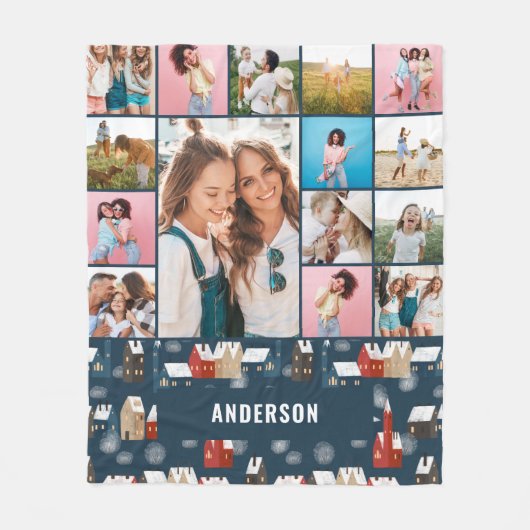 赤い青の植物のモダンパミニマルパス15枚の写真 フリースブランケット (正面)