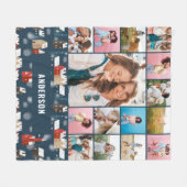 赤い青の植物のモダンパミニマルパス15枚の写真 フリースブランケット (正面(横))