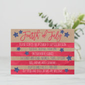 赤い青の水の色ストライプのクラフト7月4日 招待状 (スタンド正面)