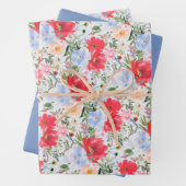 赤い青の水カラー花模様 ラッピングペーパーシート (インサイチュ)