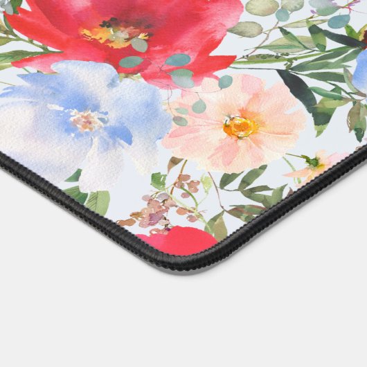 赤い青の水色の花模様緩和曲線 デスクマット (コーナー)