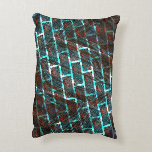 赤い青の汚れ、傷、グリッドまたはレンガ効果 アクセントクッション (裏面(縦))