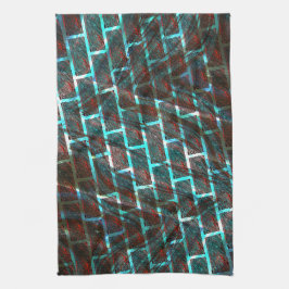 赤い青の汚れ、傷、グリッドまたはレンガ効果 キッチンタオル