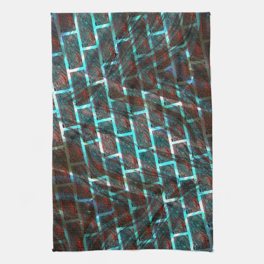 赤い青の汚れ、傷、グリッドまたはレンガ効果 キッチンタオル (縦)