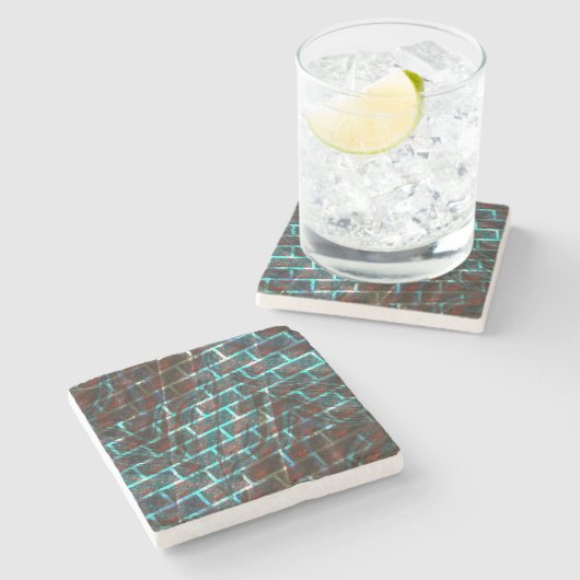 赤い青の汚れ、傷、グリッドまたはレンガ効果 ストーンコースター (横)