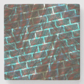 赤い青の汚れ、傷、グリッドまたはレンガ効果 ストーンコースター (正面)