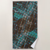 赤い青の汚れ、傷、グリッドまたはレンガ効果 ビーチタオル (正面)