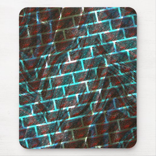 赤い青の汚れ、傷、グリッドまたはレンガ効果 マウスパッド (正面)