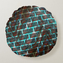 赤い青の汚れ、傷、グリッドまたはレンガ効果 ラウンドクッション