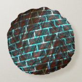赤い青の汚れ、傷、グリッドまたはレンガ効果 ラウンドクッション (裏面)