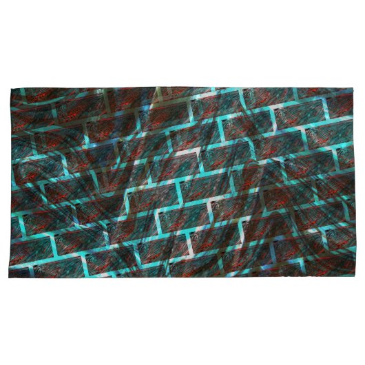 赤い青の汚れ、傷、グリッドまたはレンガ効果 枕カバー (正面右)