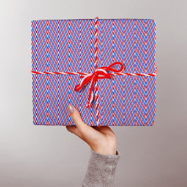 赤い青の白いシボストライプロンのトリップ（幻覚体験）のような抽象芸術 ラッピングペーパー