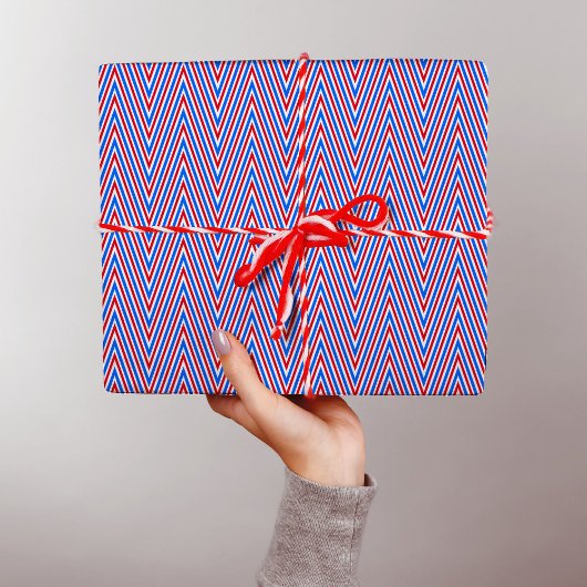赤い青の白いシボストライプロンのトリップ（幻覚体験）のような抽象芸術 ラッピングペーパー