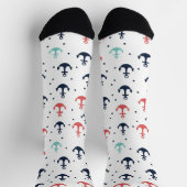 赤い青の白いボ航海のートいかりパターン ソックス (上部)