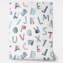 赤い青の白で手書きのかわいいアルファベット