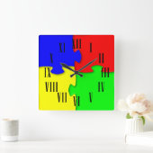 赤い青の緑の黄色のジグソーピースローマ数字 スクエア壁時計 (ホーム)