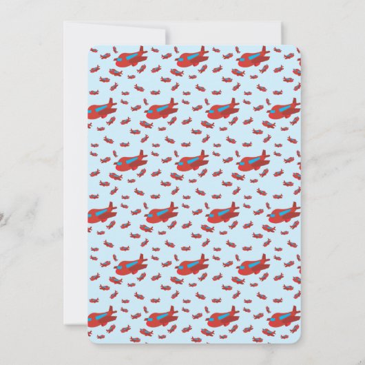 赤い青の飛行機のパターン男の子の赤のシャワー 招待状 (裏面)