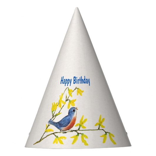 赤い青の鳥を歌うブランチ誕生日花 パーティーハット (正面)