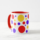 赤い青の黄色い円のドット マグカップ (正面左)