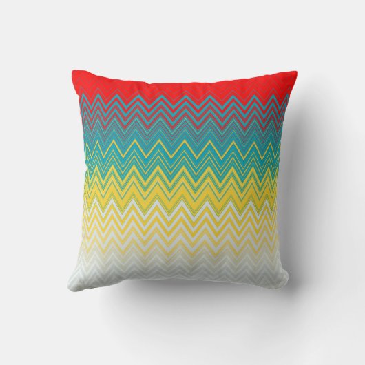 赤い青の黄色のシックユニークなジグザグ模様 クッション (裏面)