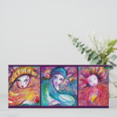 赤い青の黄色のベネチアンマスカレードパーティーのマスク 招待状 (スタンド正面)