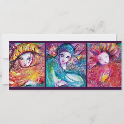 赤い青の黄色のベネチアンマスカレードパーティーのマスク 招待状 (正面)