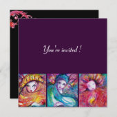 赤い青の黄色のベネチアンマスカレードパーティーのマスク 招待状 (正面/裏面)