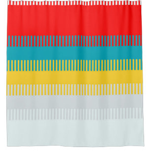 赤い青の黄色の白いグレーの抽象芸術パターユニークン シャワーカーテン