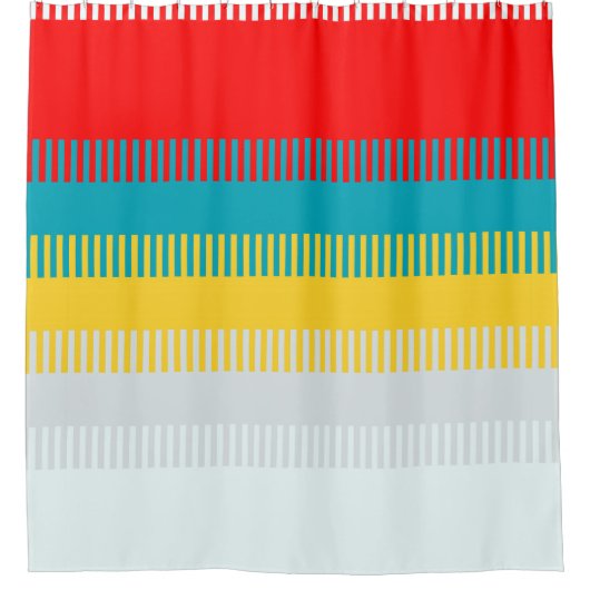 赤い青の黄色の白いグレーの抽象芸術パターユニークン シャワーカーテン (正面)